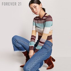 Forever21女装毛衣针织衫时尚休闲修身型短款金丝线条纹针织毛衣