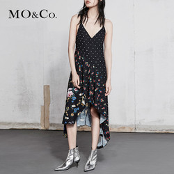 MOCO2018春季新品吊带不规则裙摆拼接碎花连衣裙MA181DRS130