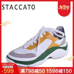 STACCATO/思加图2018秋专柜同款牛皮/羊绒时尚运动厚底男女休闲鞋9Q708CM8 白/黄(女款) 36