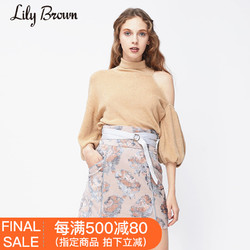 Lily Brown2018秋冬新品 复古绒面刺绣花朵高腰半身裙LWFS185001