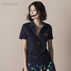 ERDOS 春夏新品亮片棕榈树图案纯棉针织女T恤POLO衫