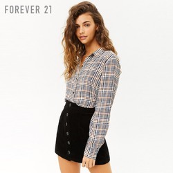 Forever21 半身裙女简约全棉纯色灯芯绒前中纽扣排扣半身短裙